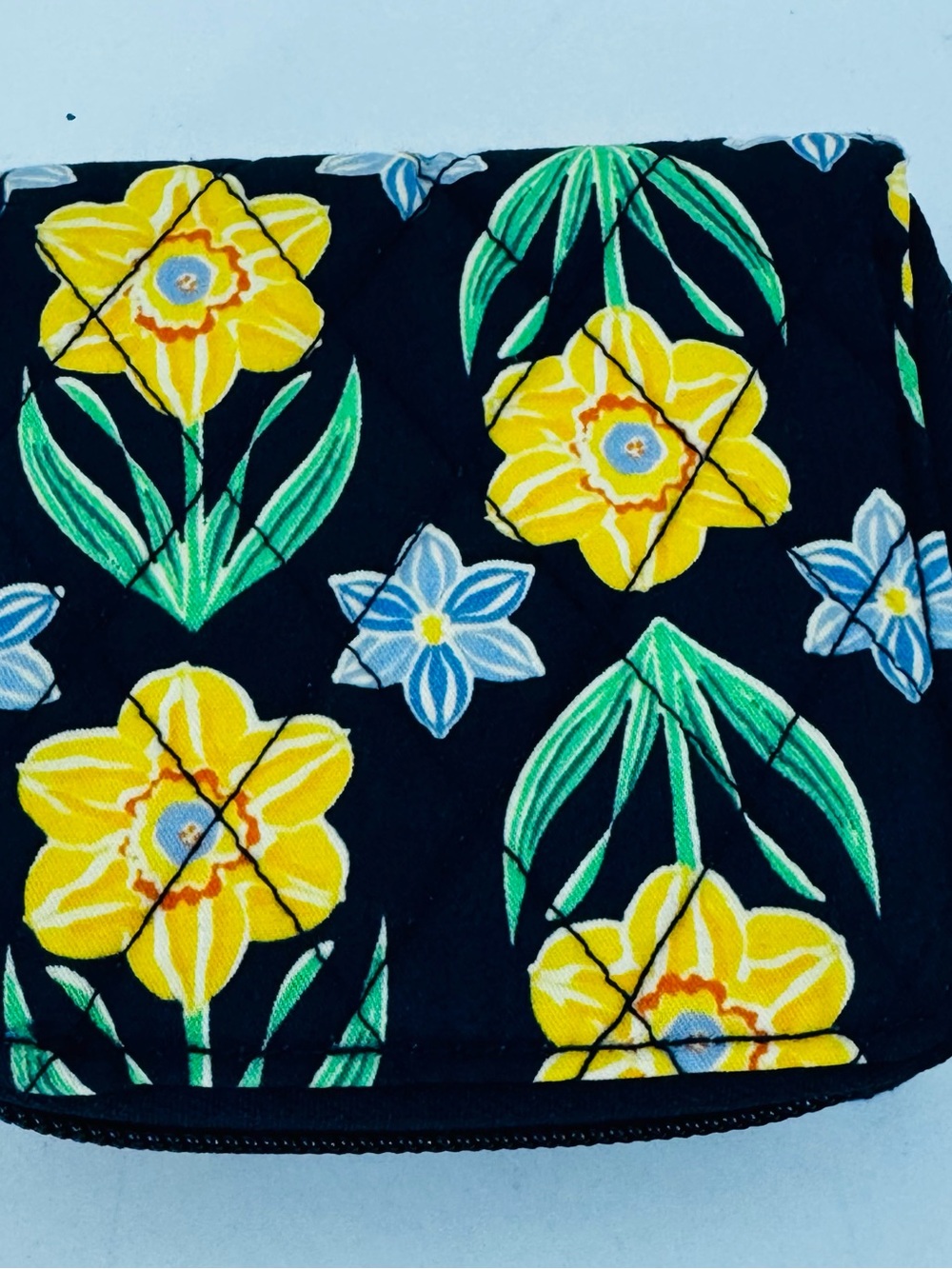 Vera Bradley Navy Floral Quilted Wallet with Yellow Daffodils